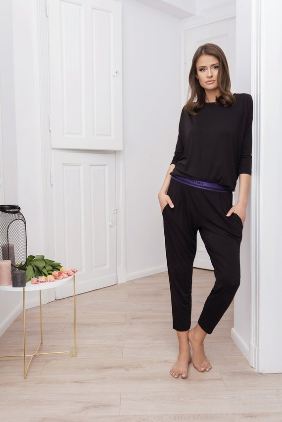 Stil Set cu mâneci 3/4 pentru femei, lungime.pantaloni de modă italiană negru