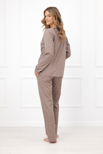 Pijamale damă Italian Fashion Madura bumbac lungă bej cu inimioare