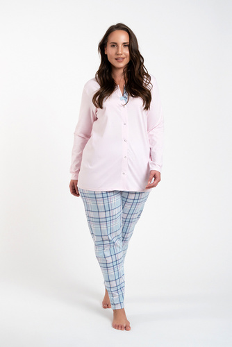 Emilly Unzipped Ladies' Long Sleeve Pyjamas and Trousers Italian Fashion - roz/print