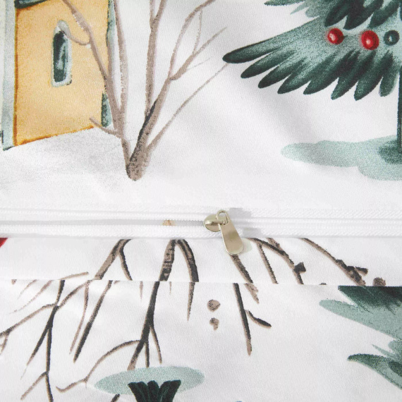 Set de lenjerie de pat din microsatin alb cu tematică de schi de Crăciun I25 Spod Igły i Nitki – moale, neted și rezistent