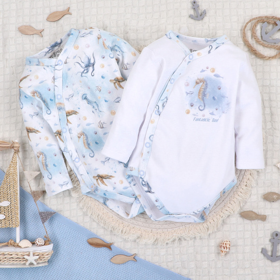 ABN-5442 Body alb plic Nini Sea Of Joy - bumbac organic, pentru bebelusi