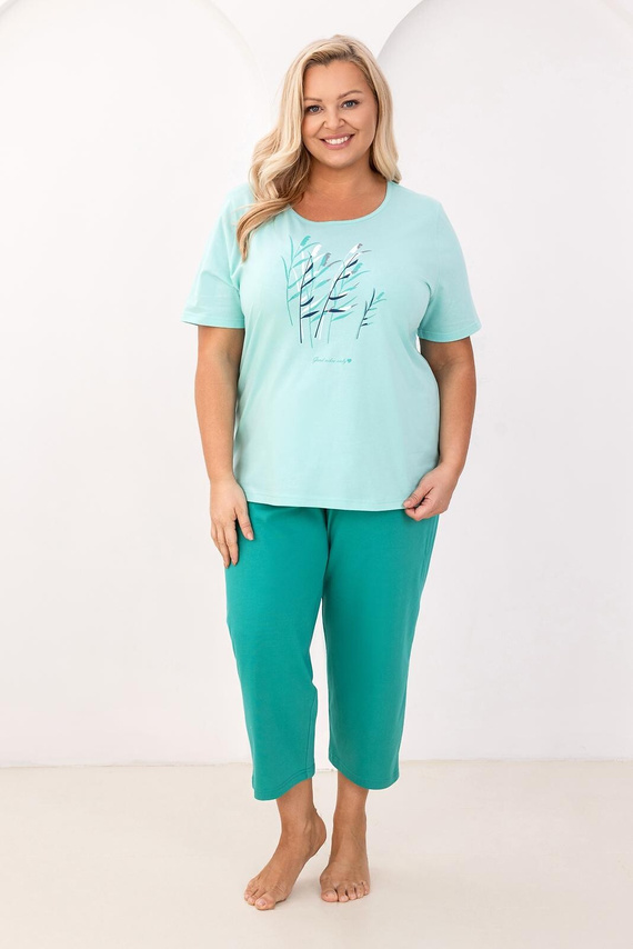 Pijama Regina 740, 100% bumbac, cu print, pantaloni 7/8, confort și stil