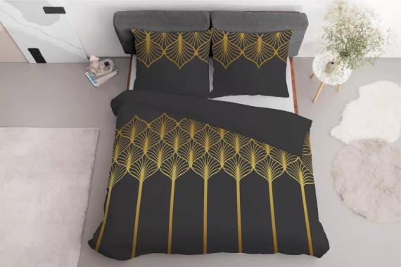 5225 A Lenjerie de pat din satin cu motiv geometric Detexpol negru