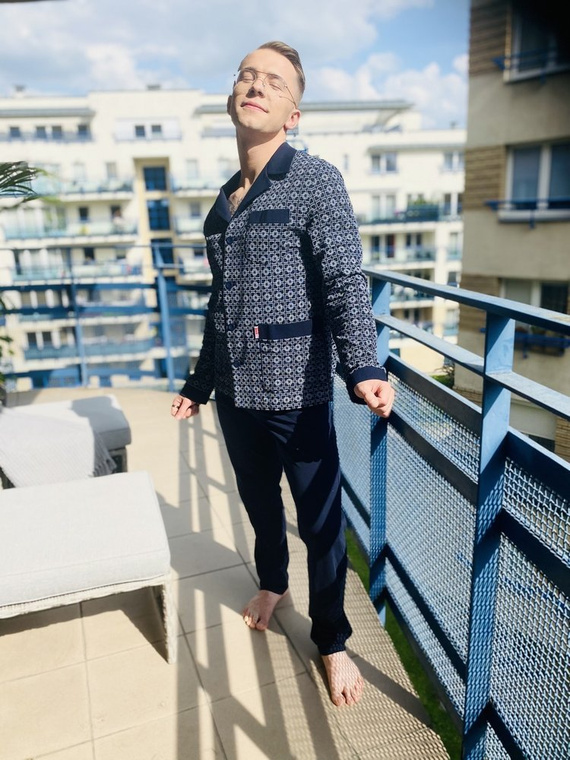 538 Carlo Pijama pentru bărbați De lafense - albastru marin + pătrat