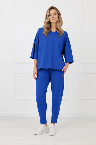 Bluza Kaori Italian Fashion 3/4 mânecă bumbac elastan - cobalt