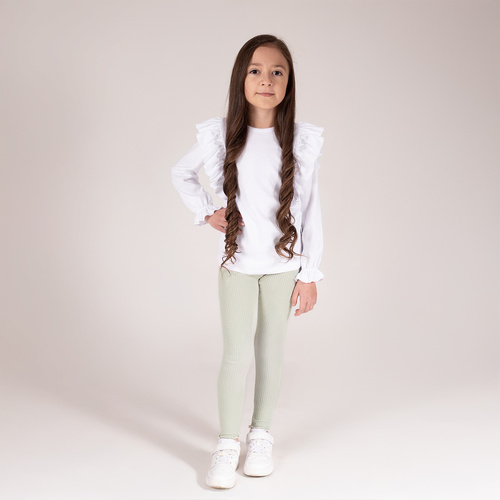 141525 Jambiere pentru fete cu nervuri Nicol – bumbac cu elastan, volan, măsline