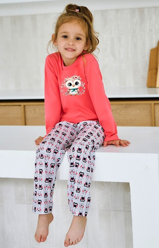 3486, 3487 Emma Taro pijamale fete coral – bumbac, imprimeu, pantaloni cu model