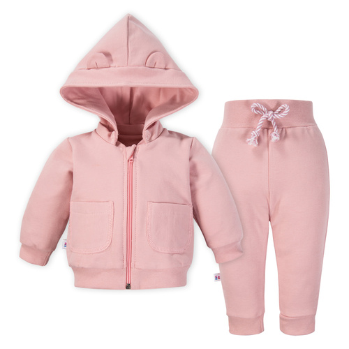 Set trening roz Fluffy Tails - Hanorac cu urechi și broderie + Pantaloni cu șnururi