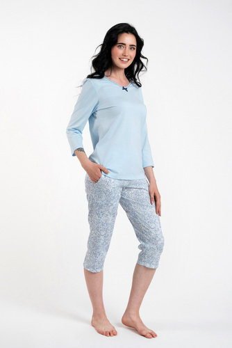Salli Pijama de damă cu mâneci 3/4 și pantaloni 3/4 Italian Fashion - albastru/print 