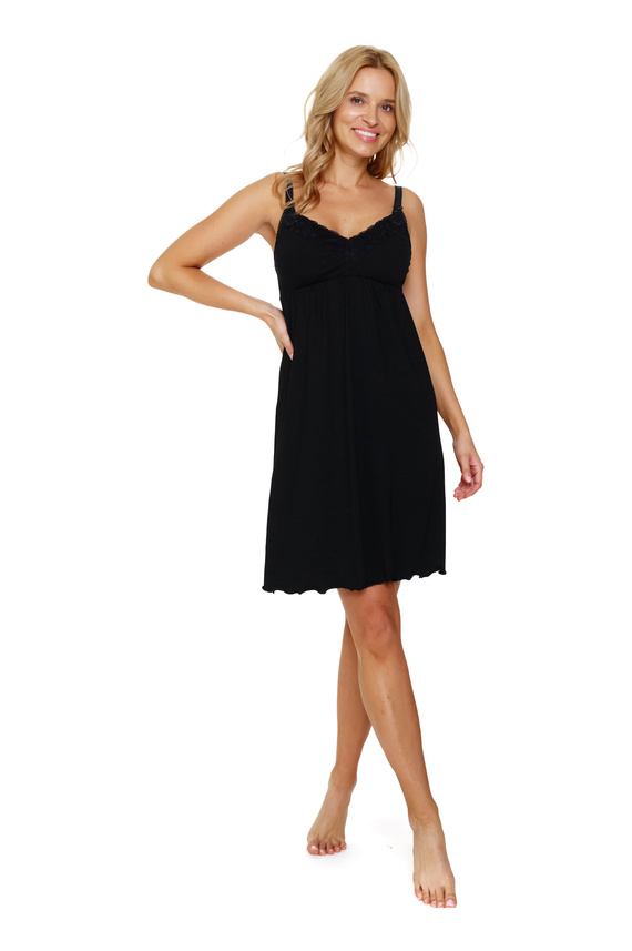 7248 Cămașă de noapte de maternitate și alăptare Doctor Nap - neagră