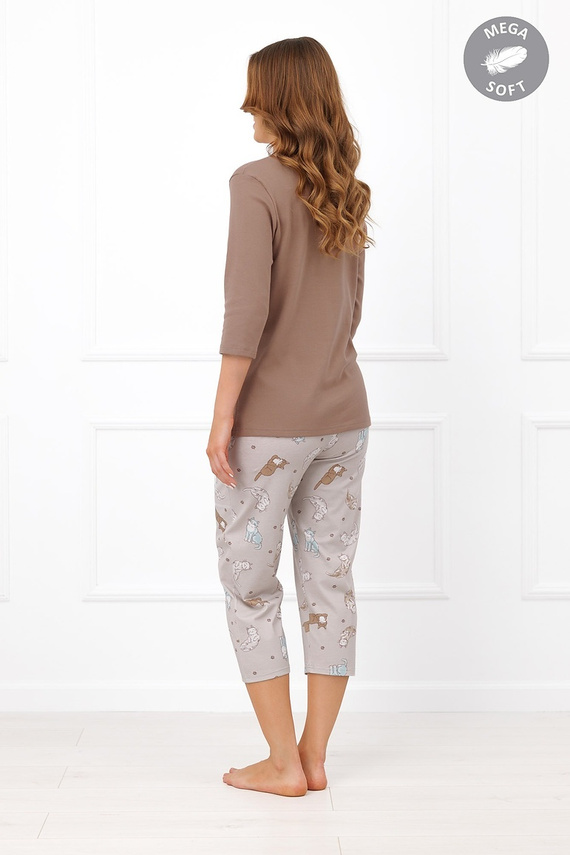 Italian Fashion Filomena Pijamale damă Mega Soft 3/4 cu pisici și buzunare