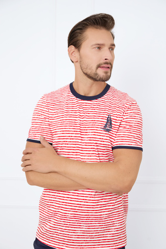 Flota Pijama cu mânecă scurtă pentru bărbați, pantaloni scurți Italian Fashion - imprimare roșu/ albastru marin