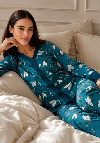 Pijamale damă Cornette 514/509 Virginia albastru 100% bumbac cu nasturi