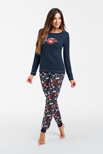 Makala Pijama cu mânecă lungă și pantaloni lungi de damă Italian Fashion - albastru navy/print