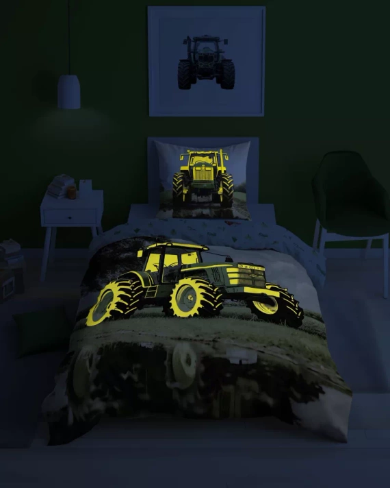 5409 Un tractor verde Lenjerie de pat din bumbac strălucitoare în întuneric Detexpol