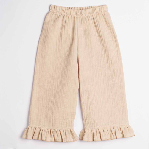Pantaloni fete Nicol 224332 mușelin 100% bumbac largi de vară - bej