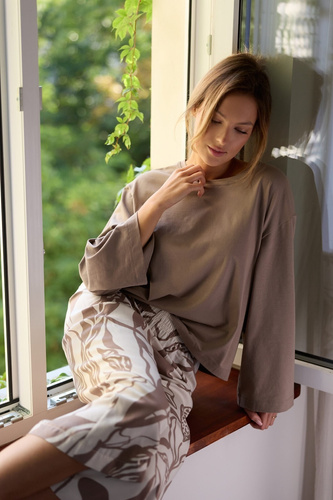 Pijama Damă Luna PS75 Mefemi by Nipplex – Tricou din Bumbac & Pantaloni 7/8 din Viscoză | Confort Premium