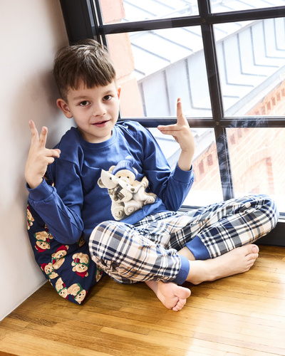 593/174 966/174 Cornette Bears pijamale băieți | Bumbac, mâneci lungi, pantaloni în carouri