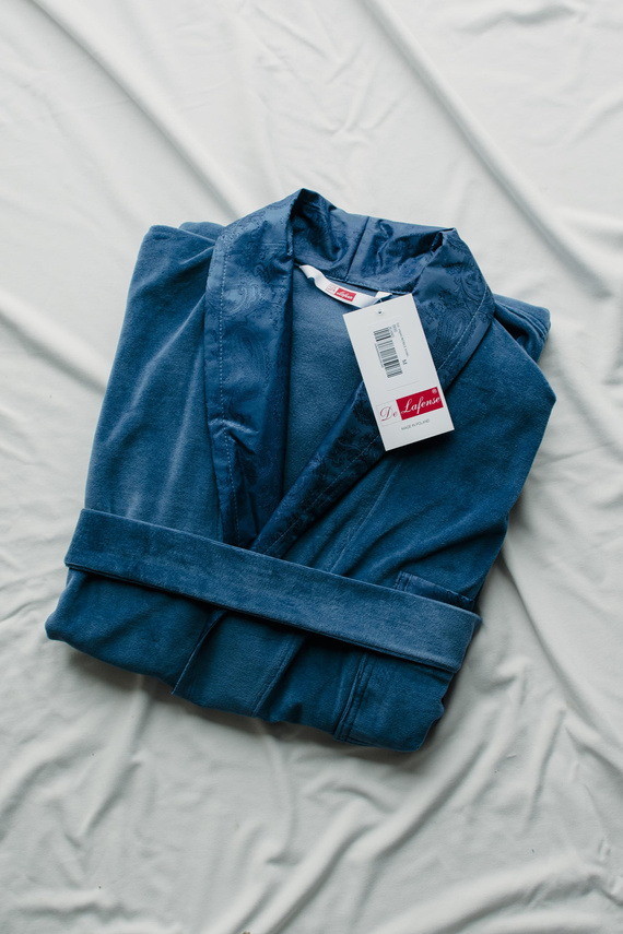 866 Noble Halat de baie de catifea De Lafense pentru bărbați - scurt, elegant, bumbac - denim