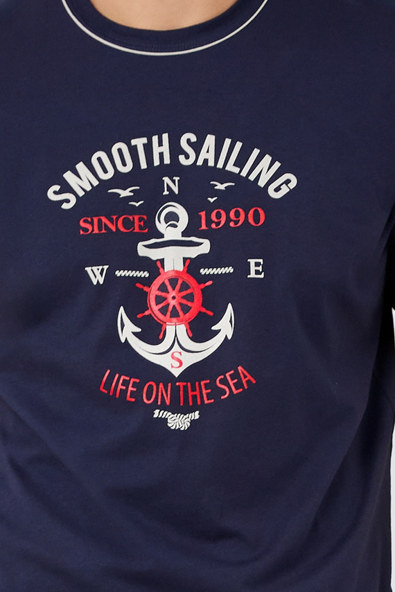 Port Pijama cu mânecă scurtă pentru bărbați, pantaloni scurți Italian Fashion - albastru marin 