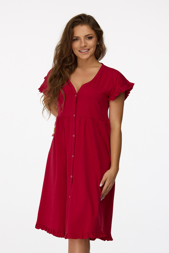 Cămașă de noapte pentru gravide Senizo Burgundy nr. 22 – 100% bumbac, mâneci scurte, capse pentru alăptare