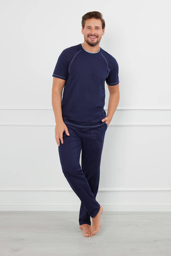 Salomon Pijama cu mânecă scurtă pentru bărbați, pantaloni lungi Italian Fashion - albastru marin / albastru