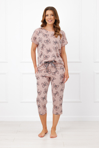 Italian Fashion Silano pijama damă 100% bumbac pantaloni 3/4 cu fundițe