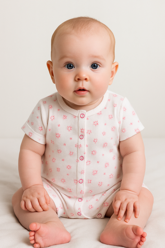 Salopeta pentru bebelusi din bumbac Martex, flori roz | Salopeta de vara