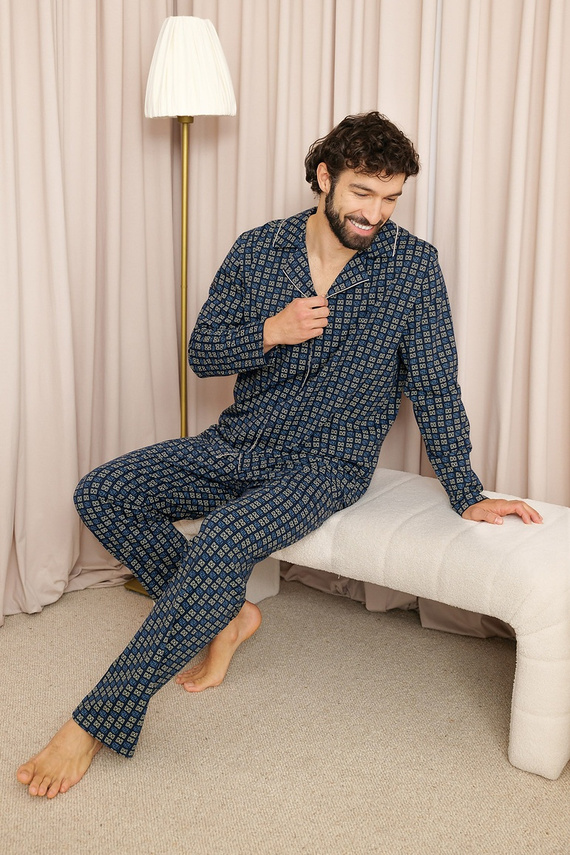 Pijamale bărbați Italian Fashion Broken 100% bumbac, lungi, cu nasturi