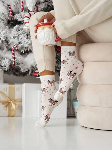 1283-029 Sosete dama Milena Sweet Reindeer Christmas - ecru