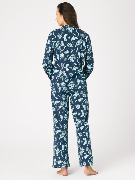 Pijamale damă Key LNS 435 marină – din flanel, cu nasturi, 100% bumbac