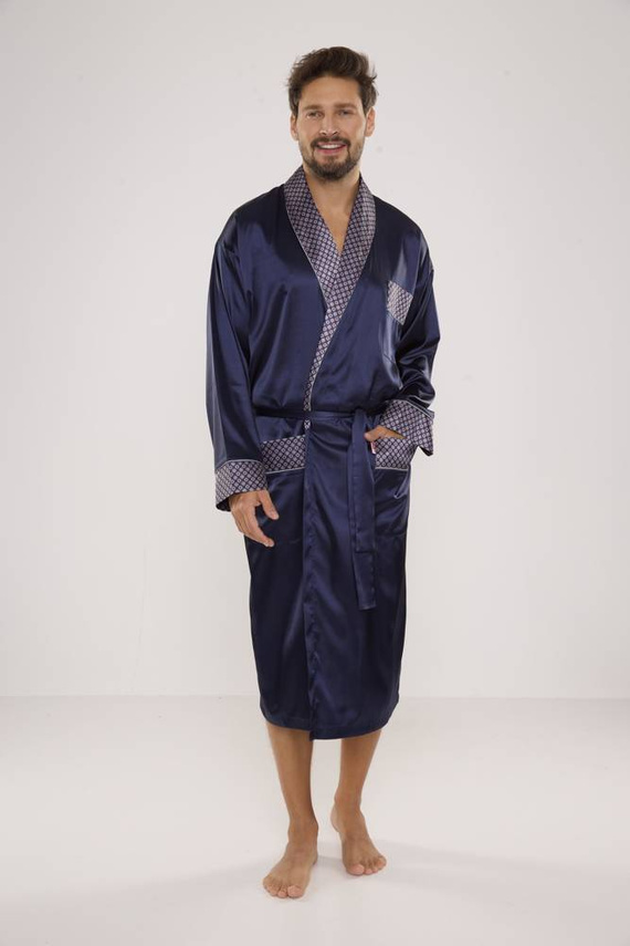 940 Forex halat de baie bărbătesc din satin - albastru marin