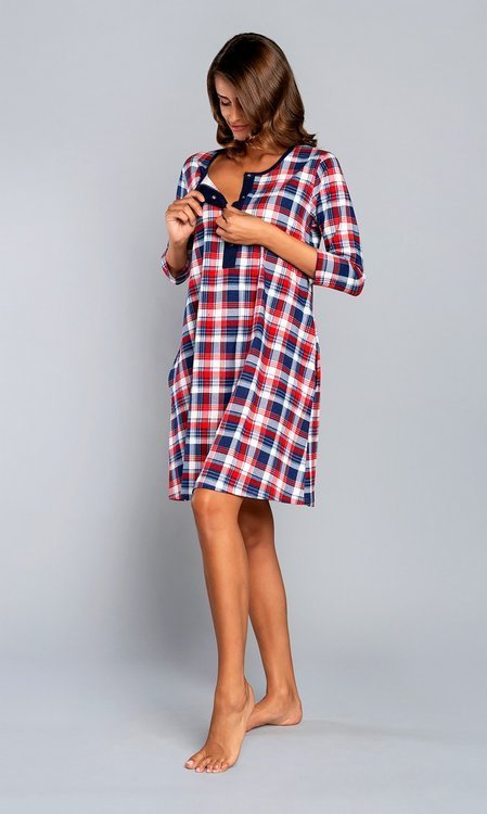 Rugia maternitate și alăptare cămașă de noapte 3/4 mânecă Italian Fashion - albastru marin 