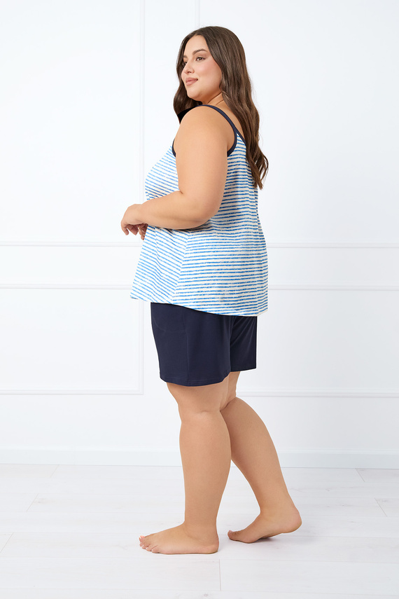 Pijama cu bretele înguste pentru femei Flota, pantaloni scurți Italian Fashion - imprimeu albastru/verde 