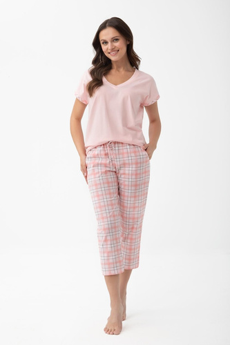 Piżamă damă 1300 Luna bumbac cu mânecă scurtă și pantaloni 7/8, culoare piersică