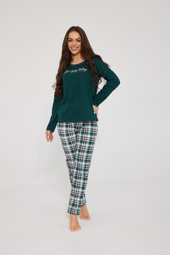 Cornette Enjoy 1101/485 Pijamale damă lungi 100% bumbac în carouri