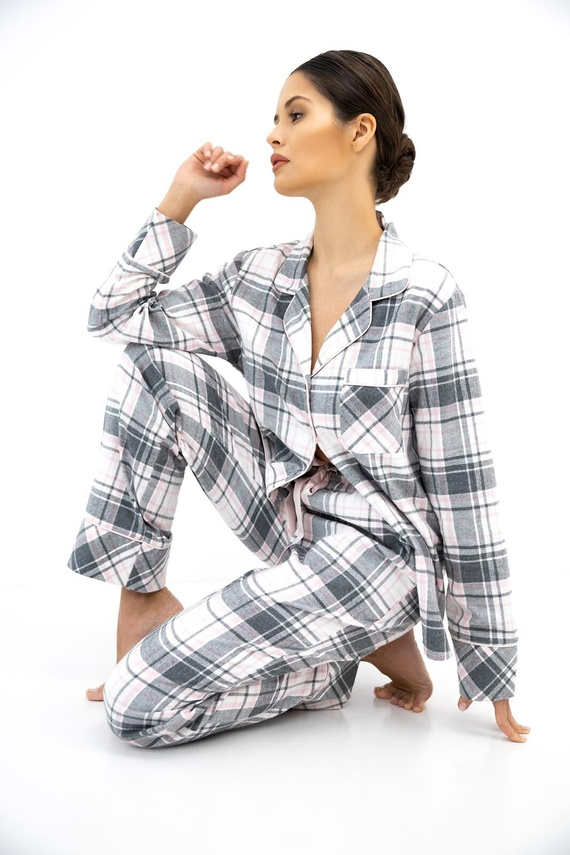 Sensis Ashlyn Pijamale damă din flanel 100% bumbac cu nasturi, în carouri
