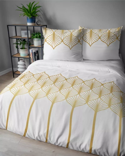 5225 B Lenjerie de pat din satin cu motiv geometric Detexpol alb