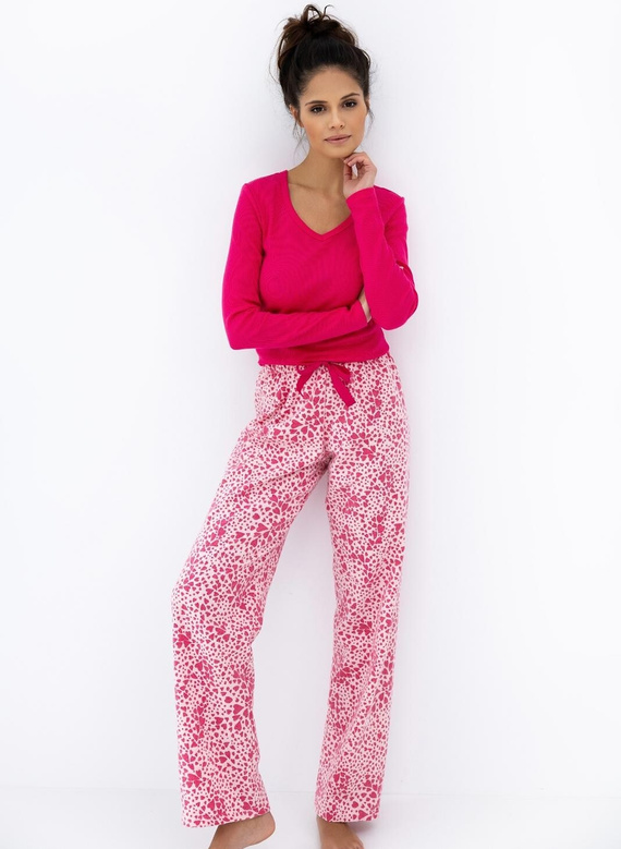 Pijamale pentru femei Landry Sensis, roz - bumbac, mâneci lungi, croială confortabilă