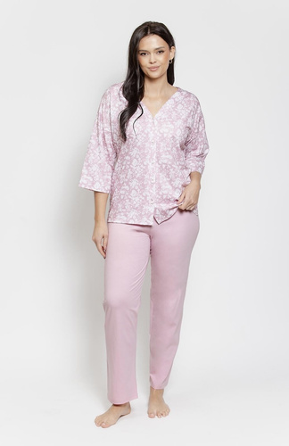 Pijama Lucinda 3574/3575 Taro – Pijamă din bumbac cu flori, mânecă 3/4 și pantaloni largiSkład: 100% bawełna