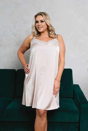 Cămașă de noapte Touch cu curea îngustă, scurtă Italia Fashion - bej