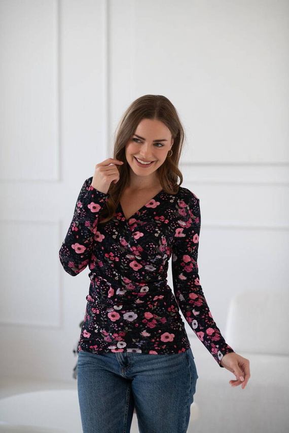 Milk Bar Milk&Love bluză neagră pentru alăptare și maternitate cu flori