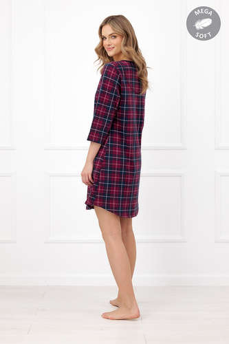 Italian Fashion Brenda cămașă de noapte damă Mega Soft în carouri mânecă 3/4