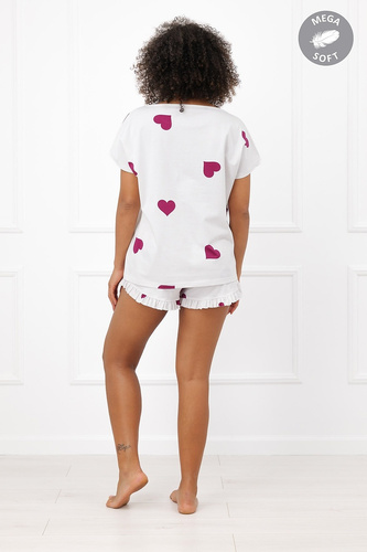 Italian Fashion Soul pijama damă scurtă Mega Soft ecru cu inimi bordo