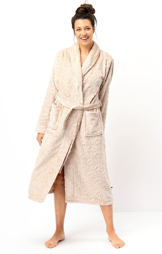 LG: Halat de baie pentru femei 605 Key - bej, moale, guler șal