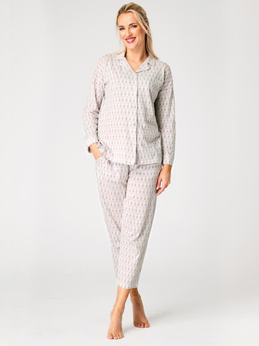 Pijama damă LNS 879 Key din bumbac, bej, cu nasturi și model pastelat delicat