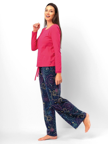 Key LNS 750 pijamale dama, zmeura - bumbac, maneci lungi, confortabile