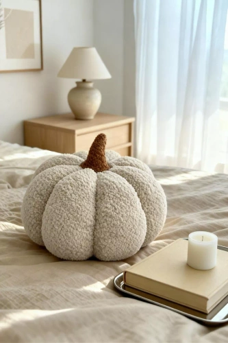 Pernă decorativă cu model dovleac bouclé de la Needle and Thread – bej, decorațiune de toamnă și Halloween