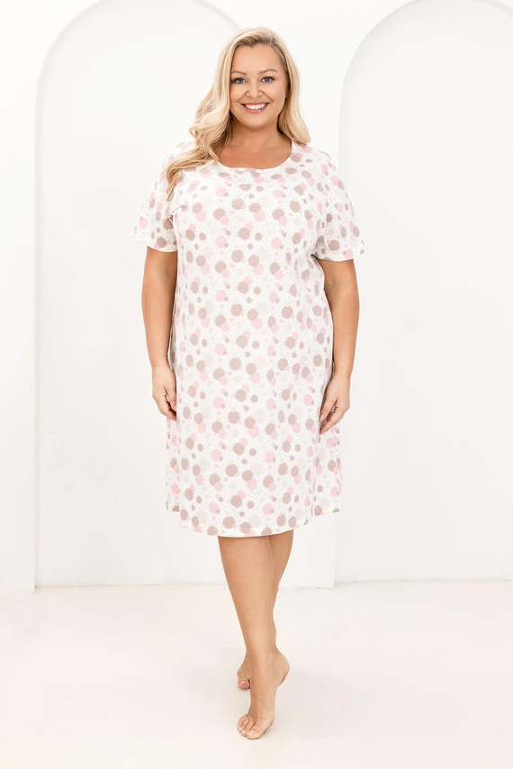 Rochie de noapte 173 Regina – din bumbac, cu print în cercuri și puncte, decolteu semicircular | Eleganță și confort