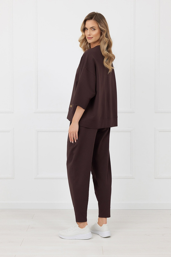 Pantaloni de trening Kaori Italian Fashion din bumbac, maro
